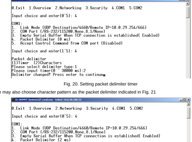 Fig. 20. Setting packet delimiter timer 