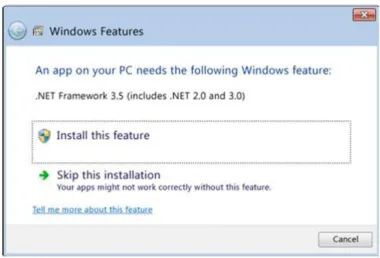 Figure D-1. Message that allows you to install .Network Framework 3.5 