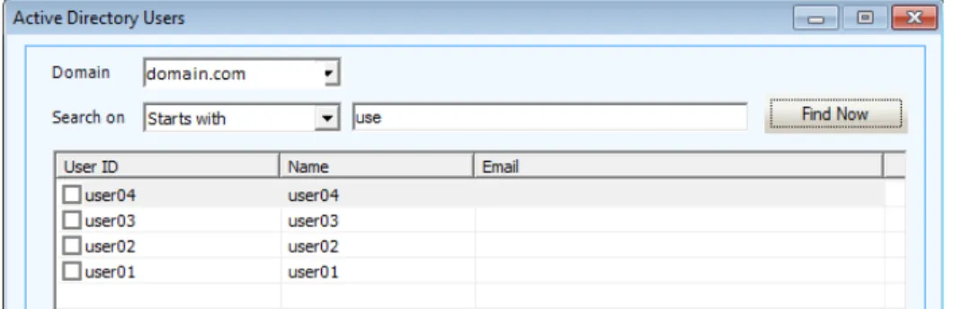 Figure 62: Active Directory dialog box with results displayed 