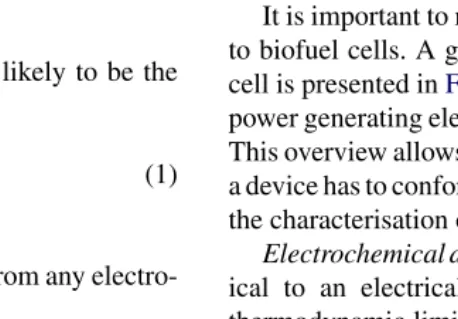 Fig. 1. Schematic of a generalised half-biofuel cell. A fuel is oxidised (or oxidantreduced) at a biological component (enzyme or organism), and electrons aretransferred to (or from) a mediator, which either diffuses to or is associated withthe electrode and is oxidised (reduced) to its original state.