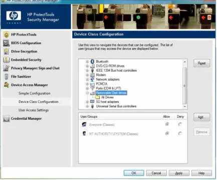 Figure 7 – Device Access Manager for HP ProtectTools 
