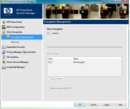Figure 8: Drive Encryption for HP ProtectTools 