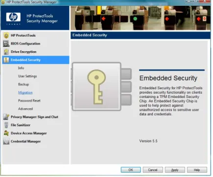Figure 9 - Embedded Security for HP ProtectTools 
