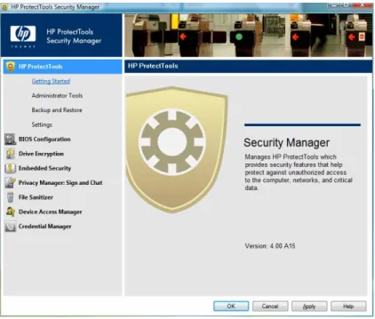 Figure 2 - HP ProtectTools Security Manager Console 