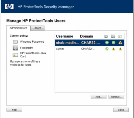 Figure 3 – HP ProtectTools User Management 