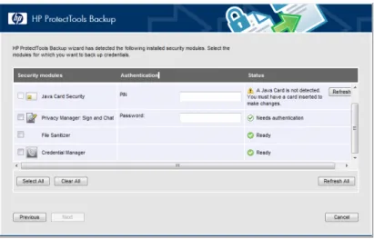 Figure 4 – HP ProtectTools Backup and Restore 