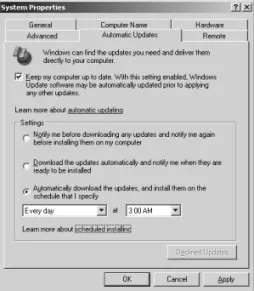 Figure 9-6 The Automatic Updates tab of the System Properties dialog box