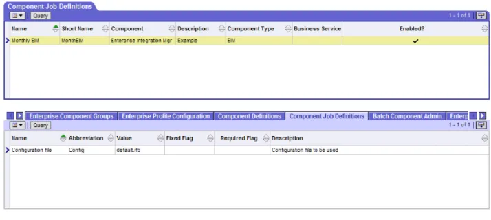 Figure 16 shows an example of defining a component job named Monthly EIM that  will use the monthly.ifb configuration file.