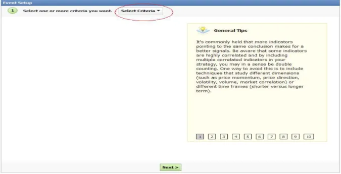 Figure 8: Select a criteria to create an event 
