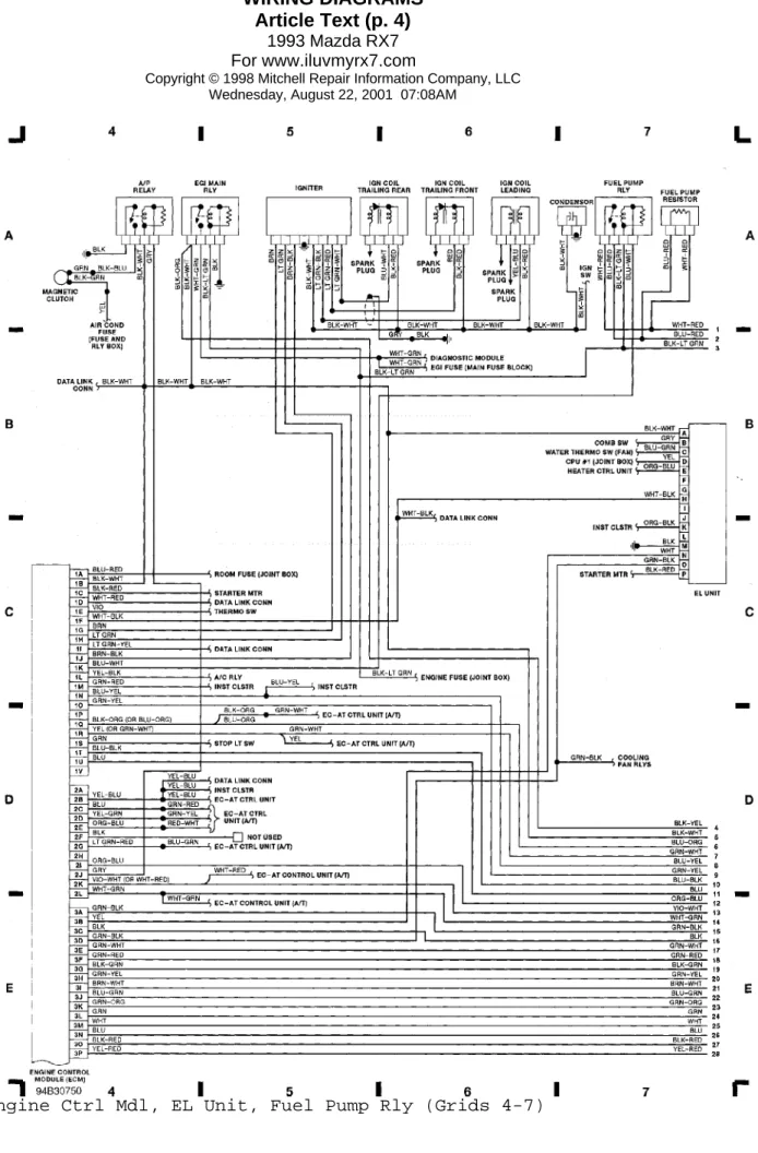 Fig. 2:  Engine Ctrl Mdl, EL Unit, Fuel Pump Rly (Grids 4-7)