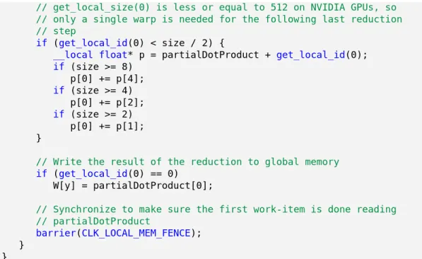 Table 1. Kernel execution times for the various implementations of  MatrixVectorMul.