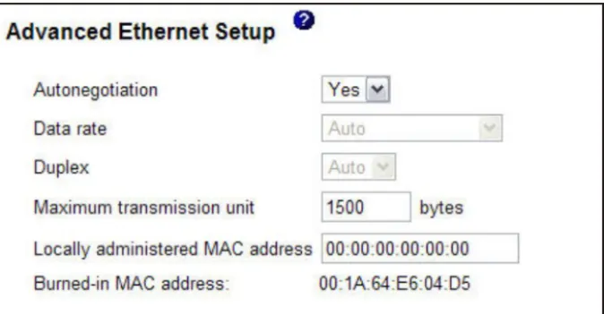Table 4. Settings on the Advanced Ethernet Setup page