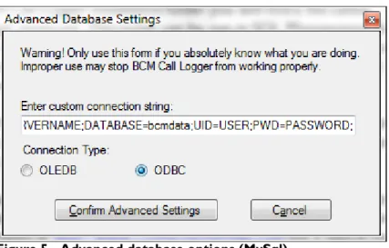 Figure 5 - Advanced database options (MySql) 