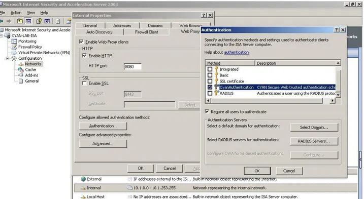 Illustration 4: Microsoft ISA server with CyanAuthentication enabled on the internal network