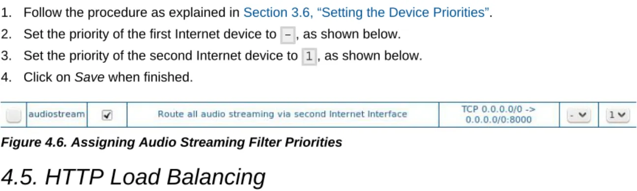 Figure 4.6. Assigning Audio Streaming Filter Priorities