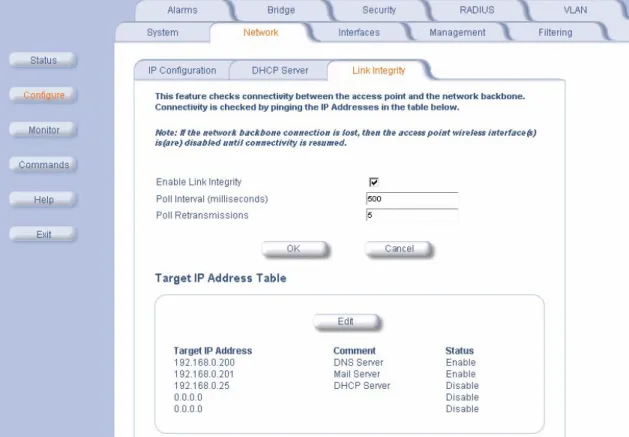 Figure 4-4  Link Integrity Configuration Screen