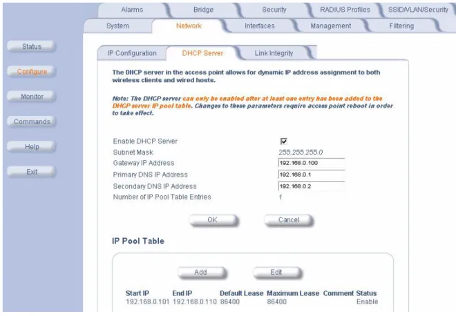 Figure 4-3  DHCP Server Configuration Screen