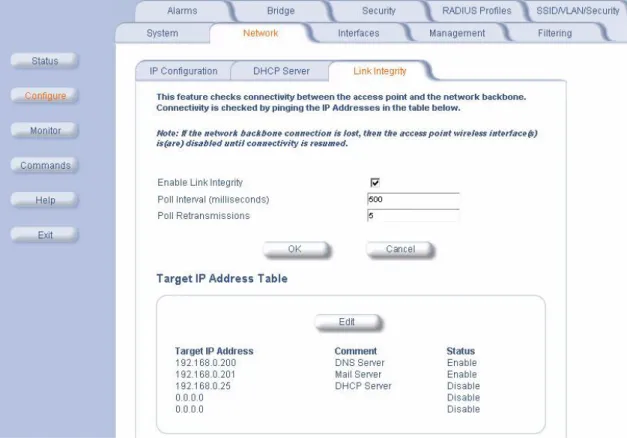 Figure 4-4  Link Integrity Configuration Screen