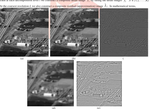 Fig. 6 (a) Shows an input image I. (b) and (d) Show the first and second approximation images I1 and I2