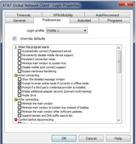 Figure 16: Login Properties - Preferences Window 