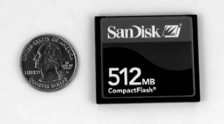 Table 1-3 compares the two CompactFlash variants. Both are 1.7 in. wide and 1.4 in. or greater in length