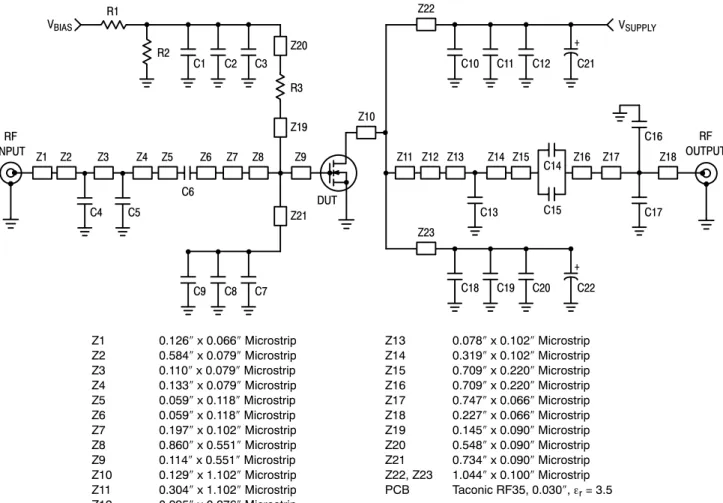 Figure 1. MRF7S19210HR3(HSR3) Test Circuit SchematicZ13 0.078″ x 0.102″ MicrostripZ140.319″ x 0.102″ MicrostripZ150.709″ x 0.220″ MicrostripZ160.709″ x 0.220″ MicrostripZ170.747″ x 0.066″ MicrostripZ180.227″ x 0.066″ MicrostripZ190.145″ x 0.090″ Microstrip