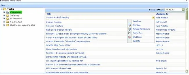 Figure 2: Tree View Web Part displays Tasks list items grouped by the “Status” column 