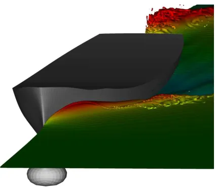 Figure 8: Bow of a general containership hull-form withbulb. The lines are cross sections of the surface with x -planes, as would be required for 2D+t simulation.