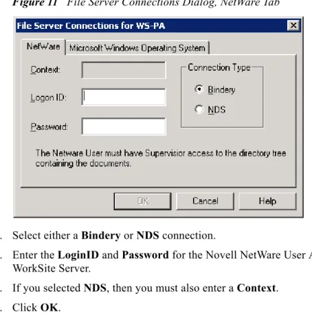 Figure 11 File Server Connections Dialog, NetWare Tab