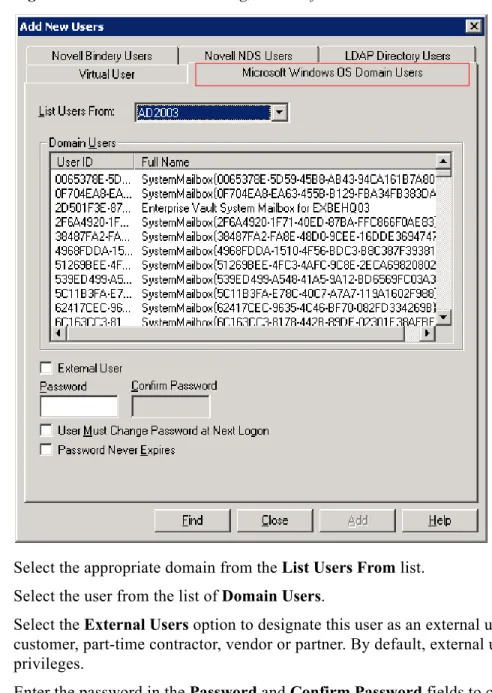 Figure 28 Add New Users Dialog, Microsoft Windows OS Domain Users Tab