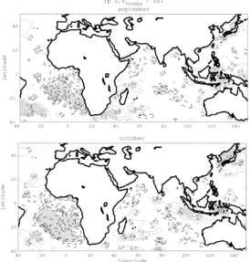 Figure 4: correlation maps between the October wind expansion coefficient and (a) September, (b) October SST field independentlyfrom ‘PCO’, ‘V200’ and ‘MDI’