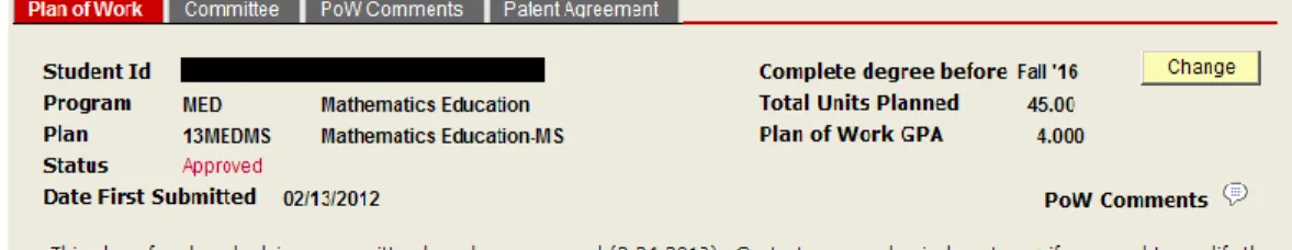 Tab, you will see if the student has “submitted” either the electronic Patent Agreement or  submitted the paper patent agreement