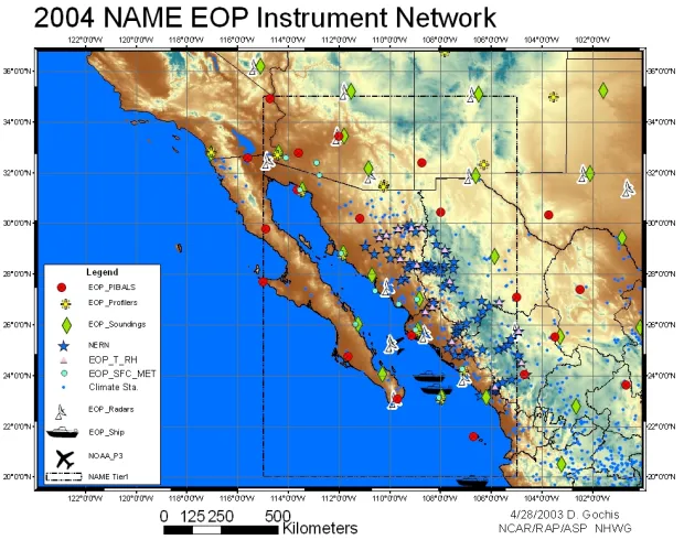 Figure 3.  Summary of NAME 2004 EOP instrument platforms.