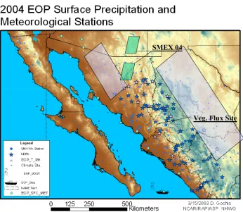 Figure 4.  Summary of NAME 2004 EOP surface precipitation andmeteorological instrumentation.