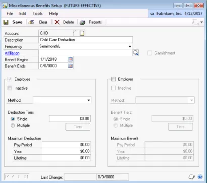 FIGURE 2.1 BENEFIT SETUP (FUTURE EFFECTIVE) WINDOW 