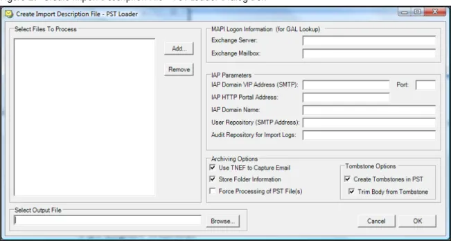 Figure 2.  Create Import Description File – PST Loader Dialog Box 