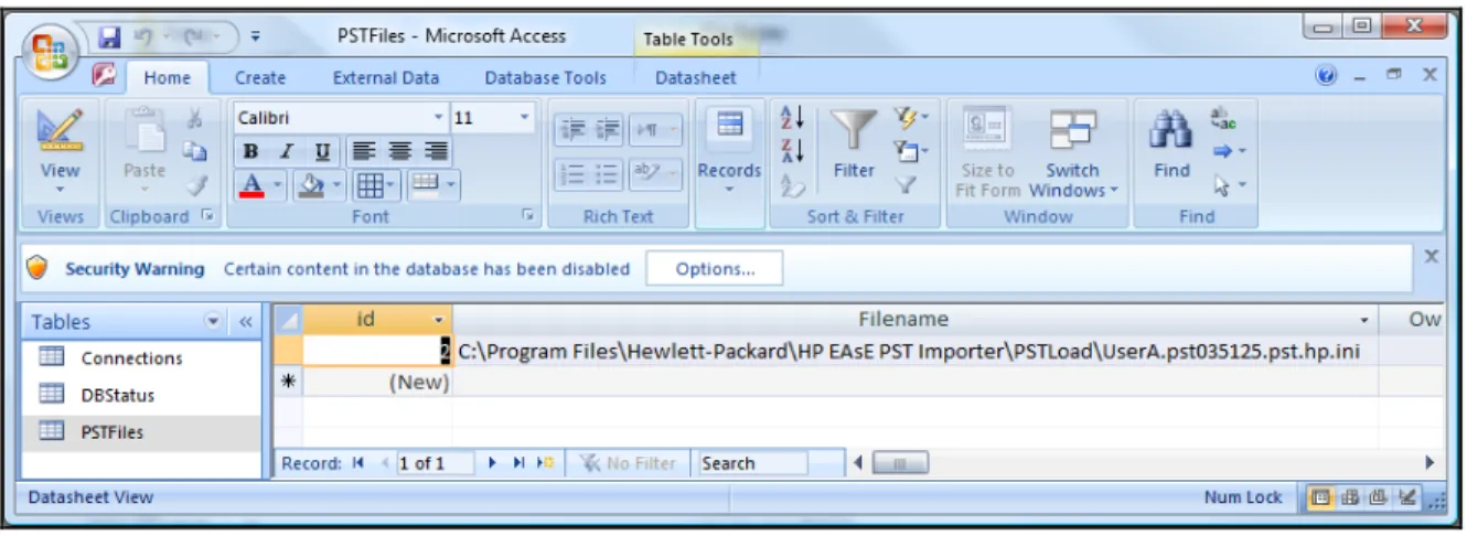Figure 7.  Entry in AEDB.MDB Database
