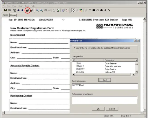 Figure 7:  RightFax FaxUtil Mailbox  PLEASE NOTE: Users can also ROUTE and FORWARD faxes directly from the FaxUtil inbox window