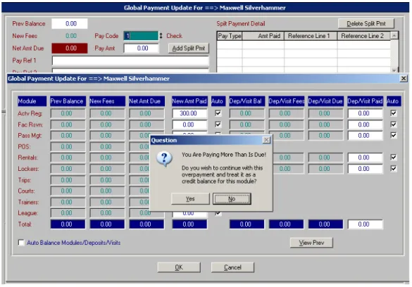 Figure 10:  The Payment Modules screen showing the pre-pay/over-pay message 