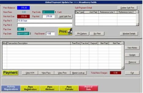 Figure 5:  The Global Payment Update, Main screen showing a $275.00  payment and Pay Code ‘2’ for cash.’ 