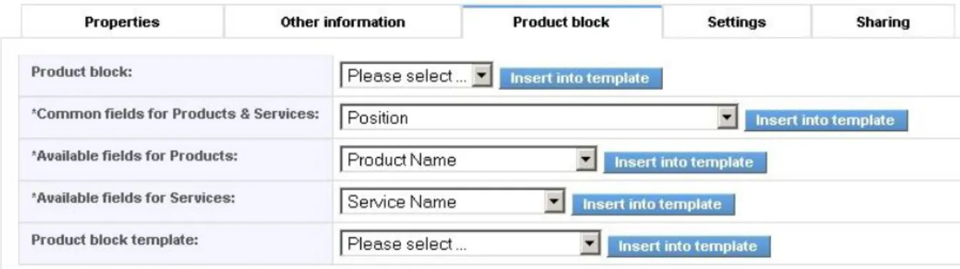 Table 3-3 Product block tab 