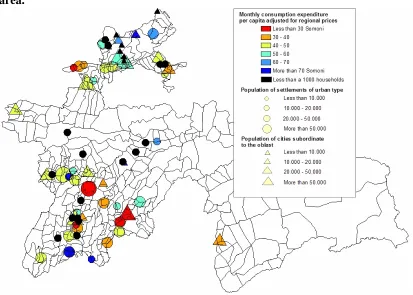 Figure 10: Proportion of people with a consumption expenditure below the absolute poverty line of 47.06 Somoni