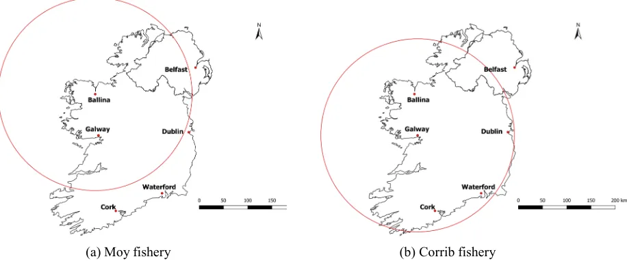 Figure 1: Perimeter beyond which demand for angling days increases (Radius = 200 km) 