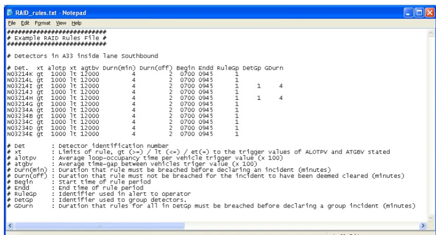 Figure 5. Example operator defined rules file 