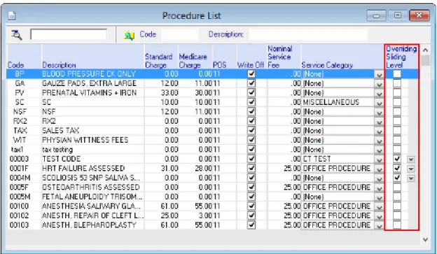 Figure 1-2 Sliding Level Override on the Procedure List setup window 