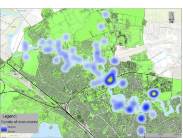 Fig. 11. Density of historical monuments in the northern area of Bucharest.