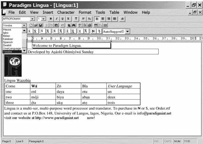 Figure 1. Lingua 2.4 in Yoruba (from Paradigm 2005).