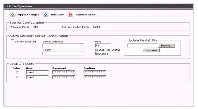 Figure 1: CTI Configuration Screen