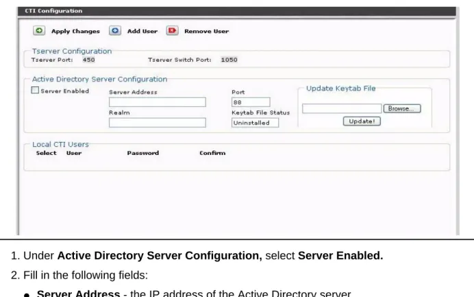 Figure 2: Local Manager CTI Configuration screen