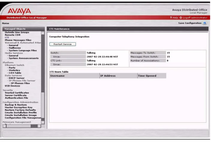 Figure 3: Local Manager CTI Maintenance screen 
